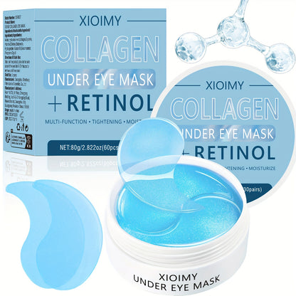 60pcs Xioimy Collagen & Retinol Under Eye Masks - Hypoallergenic Multi-Functional Gel Eye Patches for Tightening, Moisturizing & Firming - European Specialized Skincare for All Light Beige Types, Men & Women, Eye Patches Skin