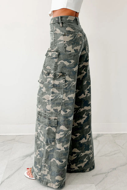 Green Camo Cargo Wide Leg Pants