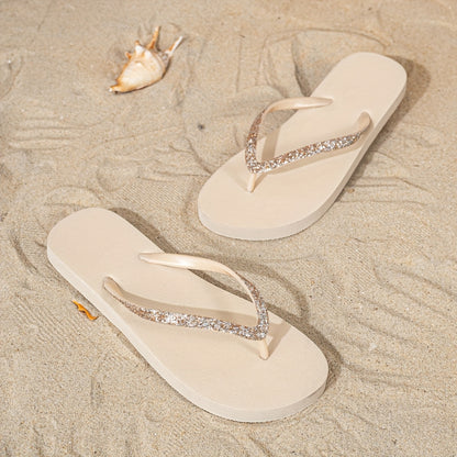 [Glitter Flip-Flops] Light Blue Women's Minimalist Glitter Flip-Flops | TPU Upper with EVA Sole, Flat Sandals for Summer Beach & Casual Wear