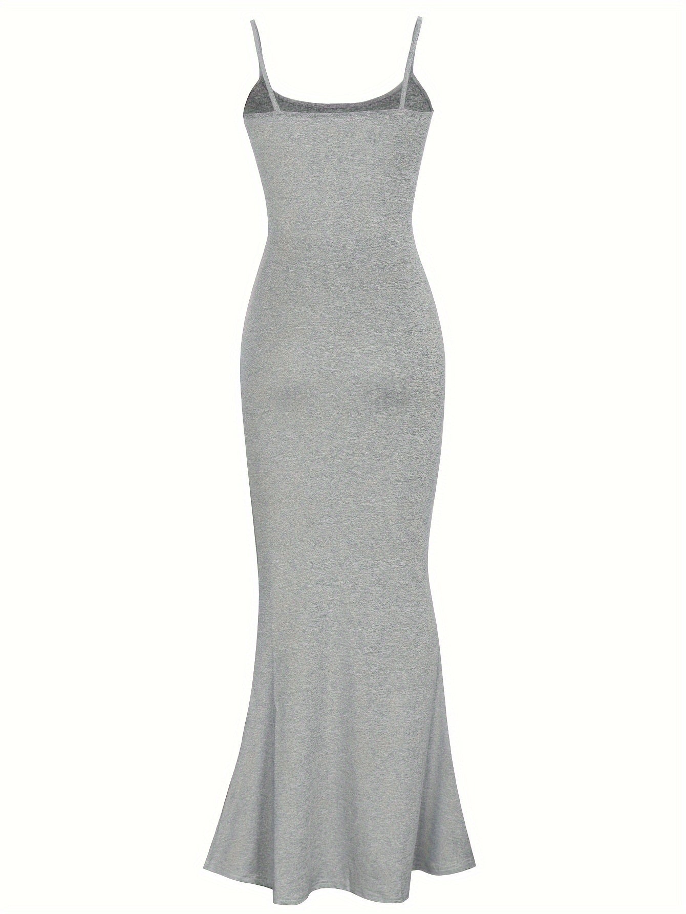 Elegant Solid Slip Lounge Dresses, Scoop Neck Bodycon Maxi Mermaid Dress, Women's Loungewear & Dresses