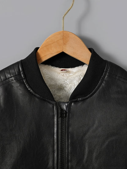 2025 Autumn Winter New Boys' Fleece-Lined Zip-Up Jacket