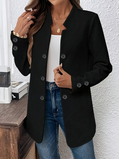 Women's Casual Solid Color Double-Breasted Long Sleeve Jacket with Pockets, Polyester Knit Fabric, Open Front Collar - All Seasons, Allseason Jacket | Doublebreasted Jacket | Stylish Jacket