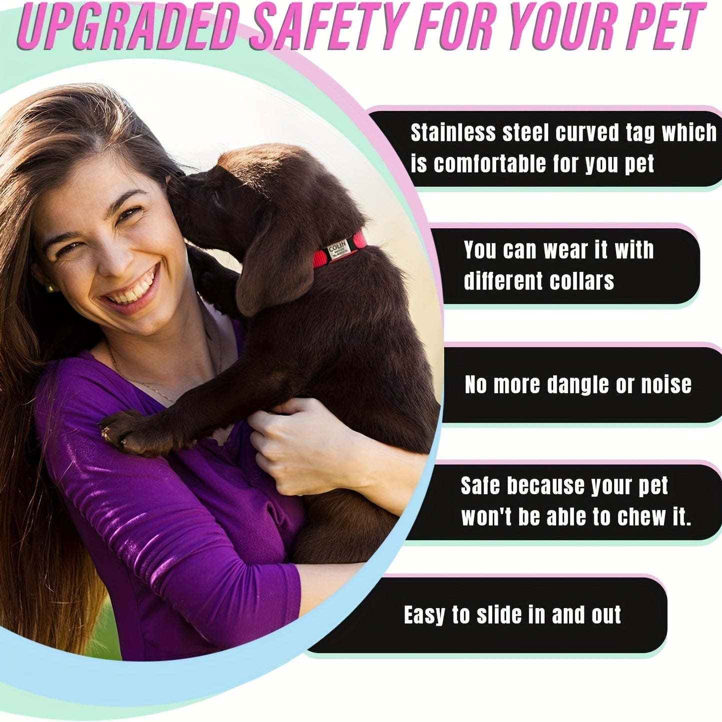 [Fast Arrival] Personalized Pet ID Tag - Durable, Noise-Free, Stylish Slide-On Tag with Engraved Pet's Name, Perfect for Dogs and Cats - Easy to Read, Long-Lasting, and Attractive Design