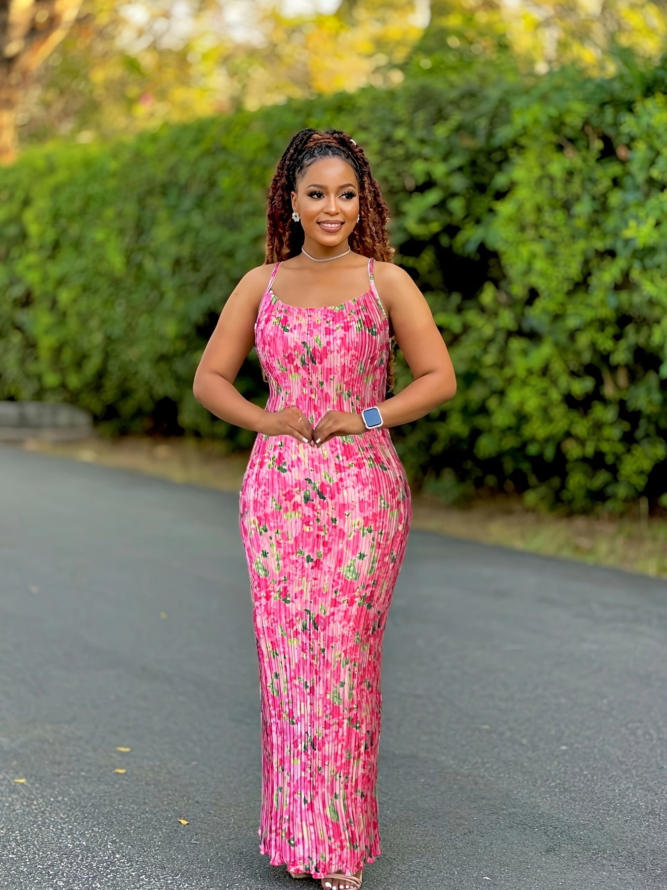 Tie Dye Print Pleated Dress, Summer Spaghetti Strap Bodycon Dress, Women's Clothing