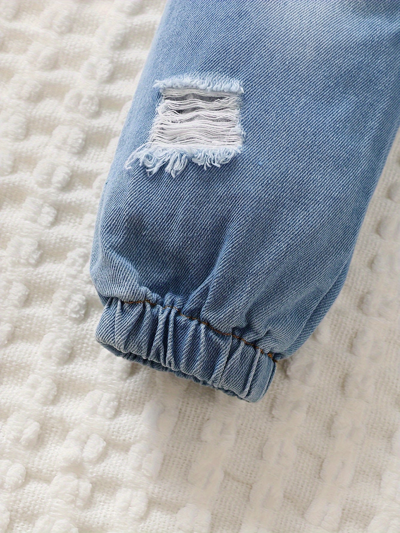 A Babygirl Open Collar Long Sleeve Ripped Denim Jumpsuit Spring And Autumn