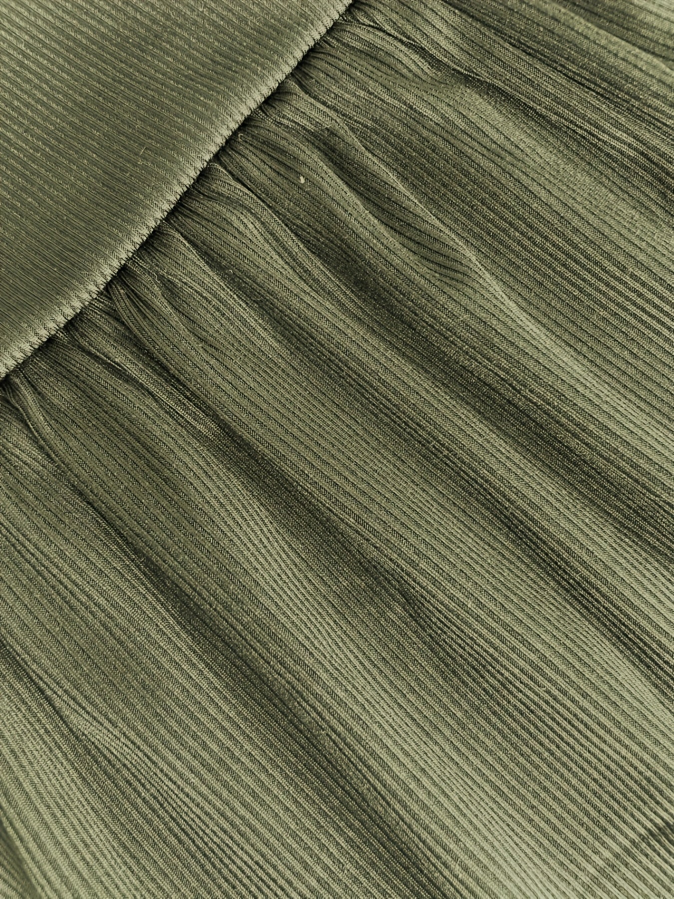 Women's Sleeveless Deep V-Neck Ruched Wide-Leg Jumpsuit - Olive Green Textured Stretch Fabric, Machine Washable Elegant Spring/Summer Casual & Formal Outfit, Ladies Rompers And Jumpsuits, Versatile Clothing, Flowing Silhouett