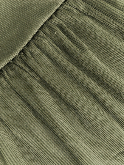 Women's Sleeveless Deep V-Neck Ruched Wide-Leg Jumpsuit - Olive Green Textured Stretch Fabric, Machine Washable Elegant Spring/Summer Casual & Formal Outfit, Ladies Rompers And Jumpsuits, Versatile Clothing, Flowing Silhouett