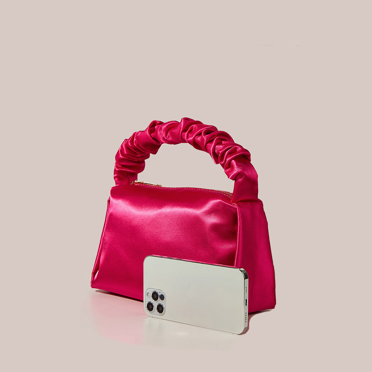 Women's Bag Fashion Trend Handbag Bag Rose Red Pleated Wrist Small Bag