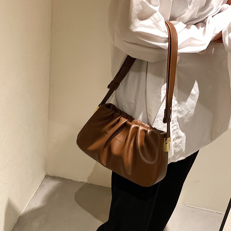 Vintage Cloud Women Shoulder Bag PU Leather Crossbody Bags New Autumn Winter Female Under Arm Bag Fashion Solid Purse Bags
