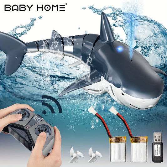 BABYHOME TEMI Remote Control Shark 1:18 High Simulation Scale Fish With Light & Spray Water For Lake Bathroom Pool Toys For Kids Boys Halloween Christmas Birthday Gift