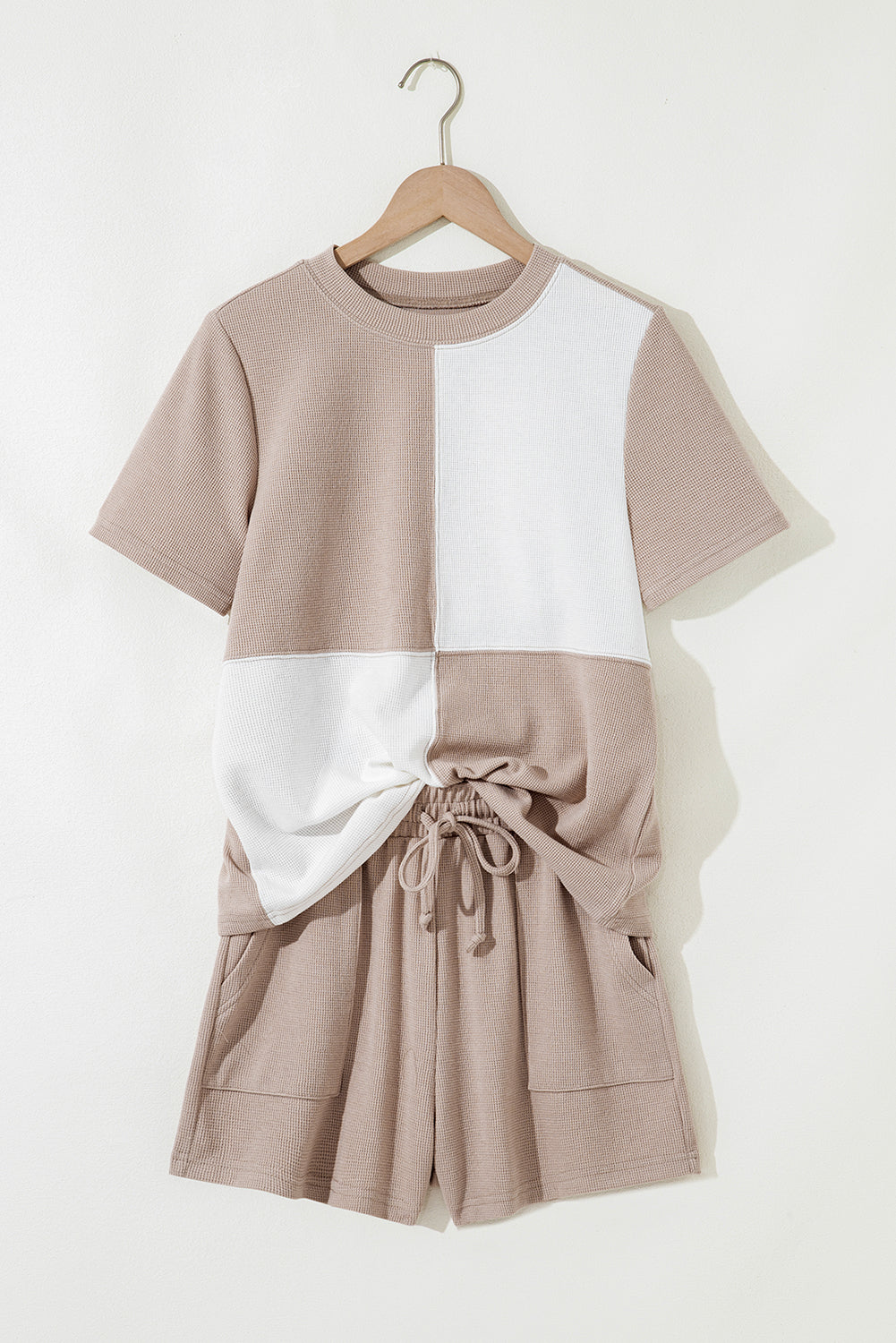 Jet Stream Textured Colorblock Patchwork Tee and Shorts Set