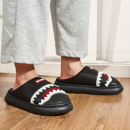 Trendy Animal Shark House Slippers For Women, Warm Lightweight Non-Slip Slip-On Indoor Home Shoes, Closed-Toe Kawaii Slippers Winter