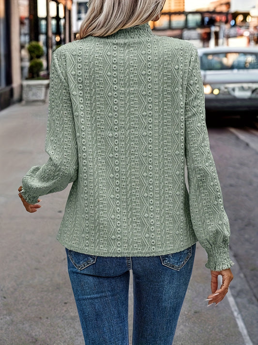 Elegant Lace-Trim Turtleneck Blouse for Women - Long Sleeve, Stretchy Polyester & Spandex Blend, Machine Washable - Perfect for Spring/Fall