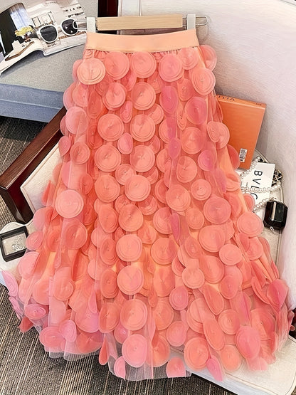 Applique High Waist Skirts, Elegant Maxi Skirts For Spring & Summer, Women's Clothing