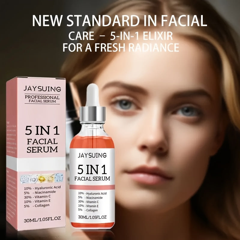 [Hyaluronic Acid Serum] JAYSUING 2pcs 5-in-1 Facial Serum - Hyaluronic Acid, Collagen, Niacinamide, Vitamin C & E, Moisturizing, Pore Minimizing & Oil Control, Hypoallergenic for All Skin Types, 30ml Each