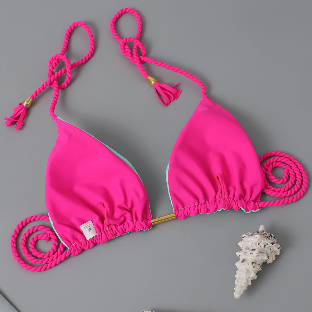 Triangle Halter Neck Bikini Sets, V Neck Tie Back Tie Side Backless High Cut Two Pieces Swimsuit, Women's Swimwear & Clothing Koningsdag/King's Day