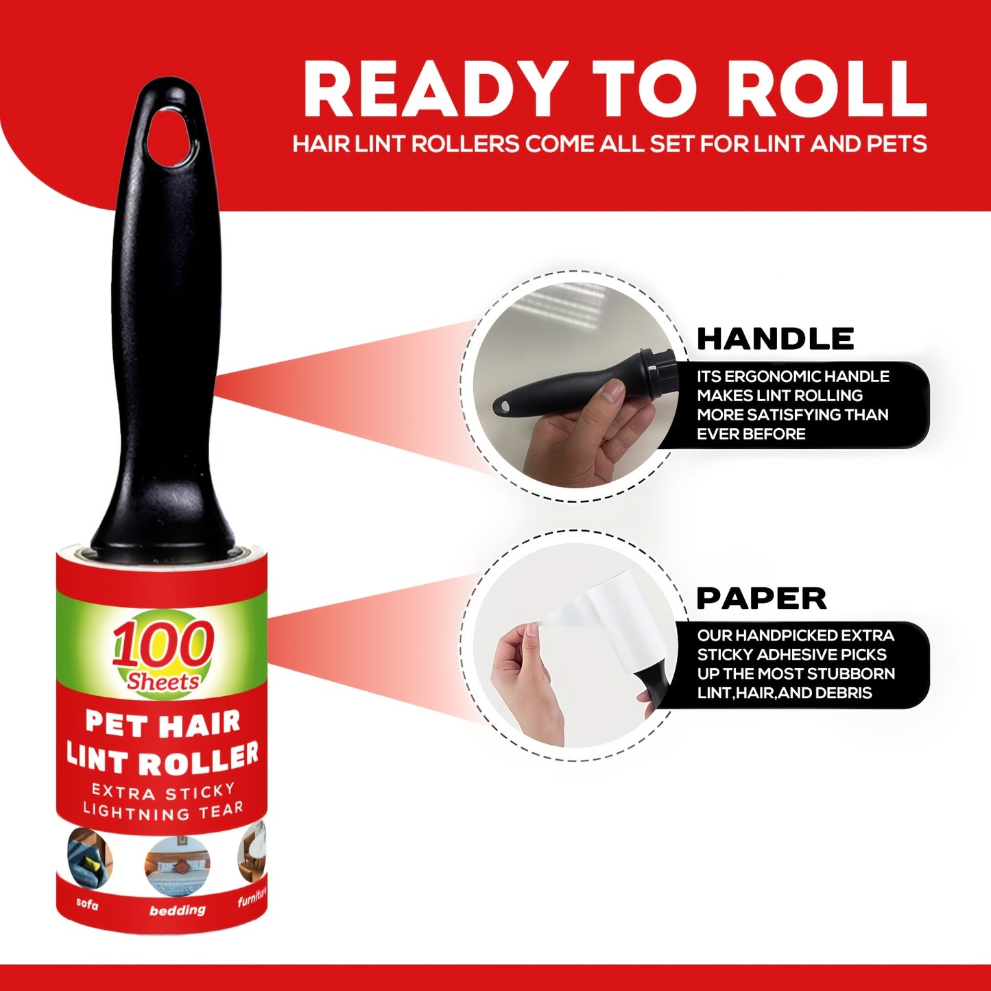 [100 Sheets Pet Hair Remover Rollers] Value Pack of 100/300/400/600 Sheets of Pe