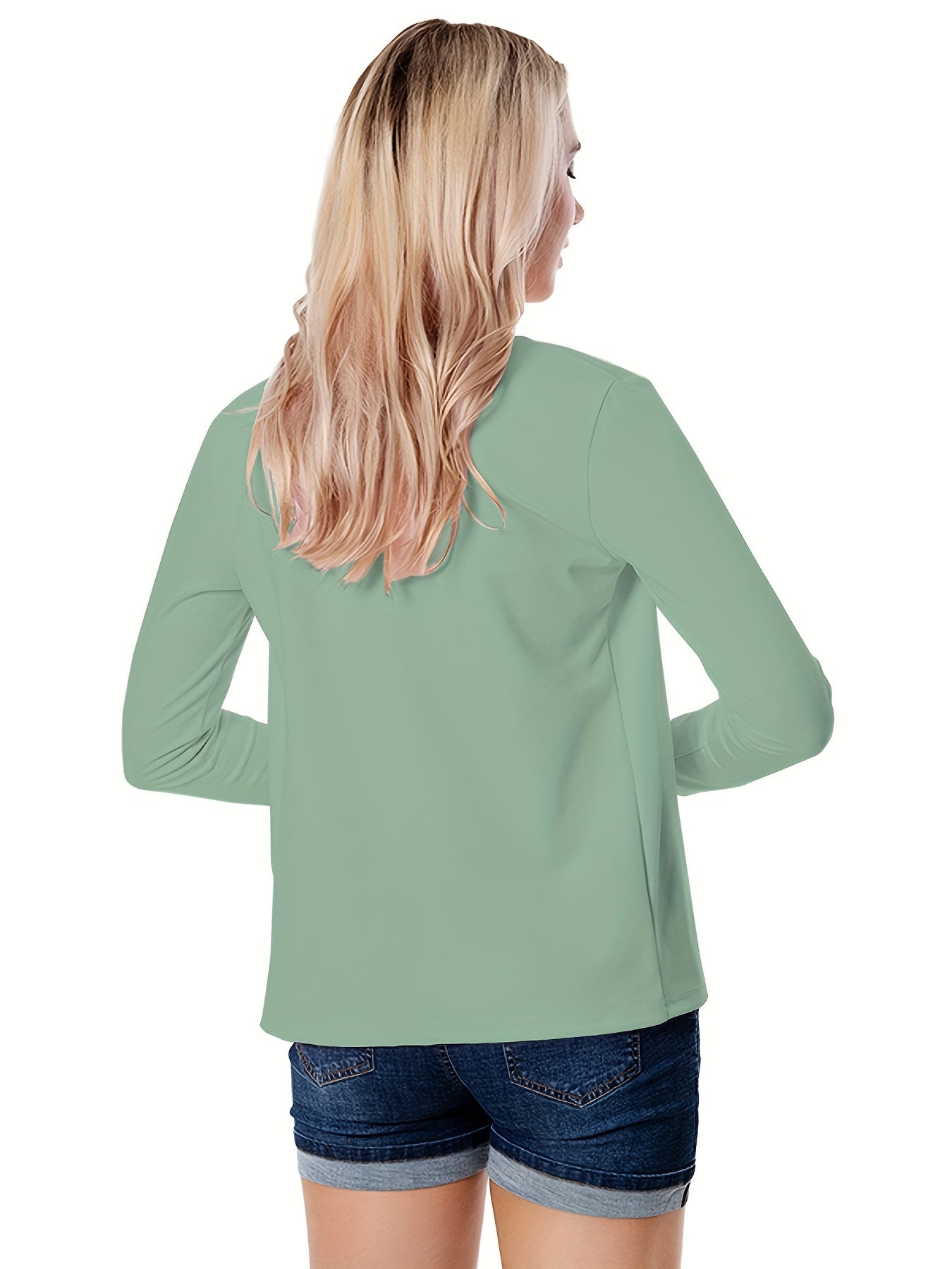 Solid Open Front Blazer, Casual Long Sleeve Blazer For Office & Work, Women's Clothing