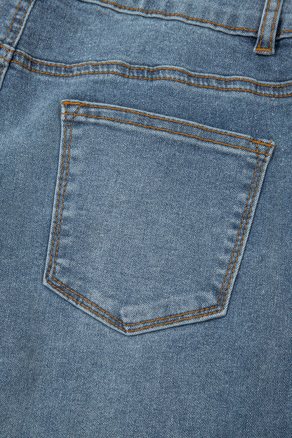 Dusk Blue 2 Button High Waist Piping Trim Bootcut Jeans