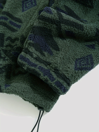 Aztec Pattern Fuzzy Jacket, Casual Zip Up Outwear For Winter & Fall, Women's Clothing