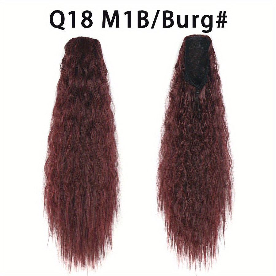 Long Curly Drawstring Ponytail For Women, 55.88cm Black Curly Ponytail Hair Extension, Synthetic Clips In Drawstring Ponytail For Daily Use (Natural Black)