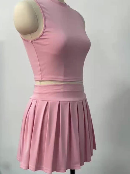 Cat'S Ears Orientation - Women'S Elegant, Sexy And Playful Crop Top + Pleated Mini Skirt with Bottom Pants