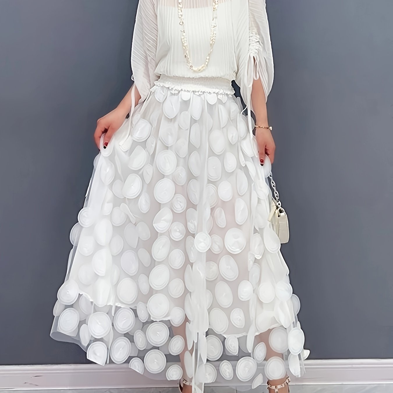 Applique High Waist Skirts, Elegant Maxi Skirts For Spring & Summer, Women's Clothing