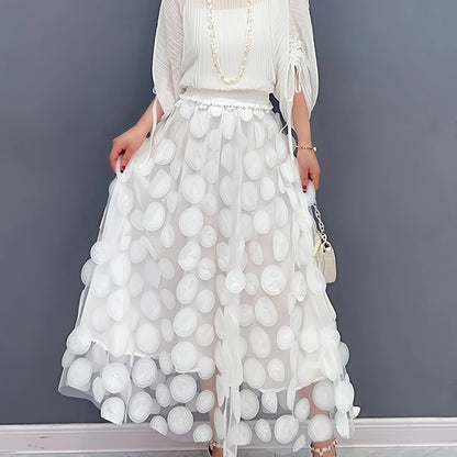 Applique High Waist Skirts, Elegant Maxi Skirts For Spring & Summer, Women's Clothing