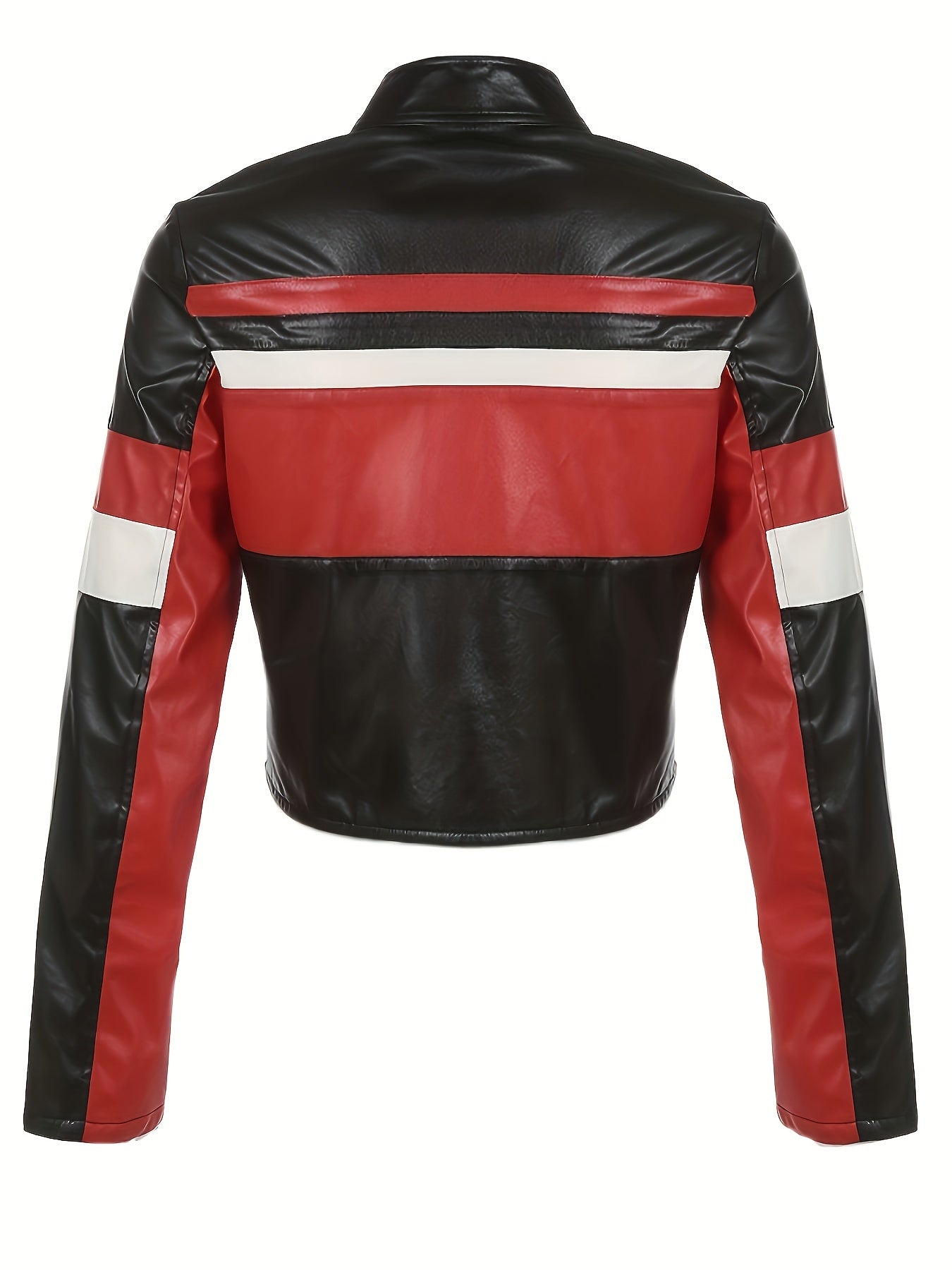 Faux Leather Zip Up Moto Jacket, Vintage Long Sleeve Jacket For Spring & Fall, Women's Clothing