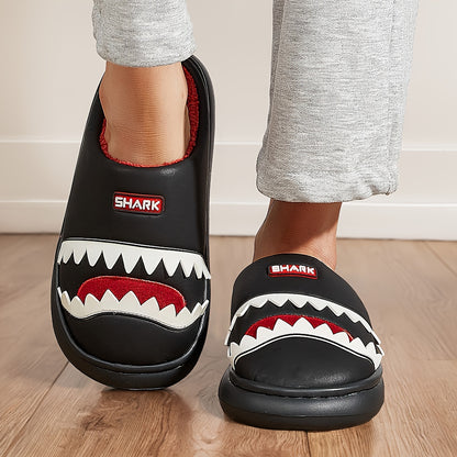 Trendy Animal Shark House Slippers For Women, Warm Lightweight Non-Slip Slip-On Indoor Home Shoes, Closed-Toe Kawaii Slippers Winter