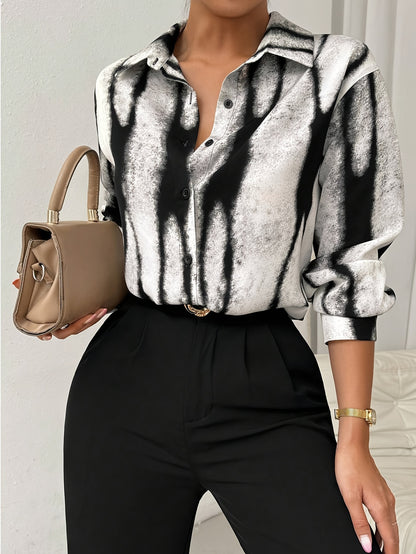 Print Collared Shirt - Stylish Button-Up Blouse with Neckline, Machine Washable, Polyester Fabric, Perfect for Spring/Summer Fashion, Spring Summer Blouse | Elegant Women's Shirt | Fashionforward Top