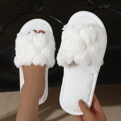 [Plush Slippers] Comfortable Plush Women's Slippers | Non-Slip, Breathable, Open-Toe Indoor Floor Slippers for Autumn And Winter, Suitable for All Seasons