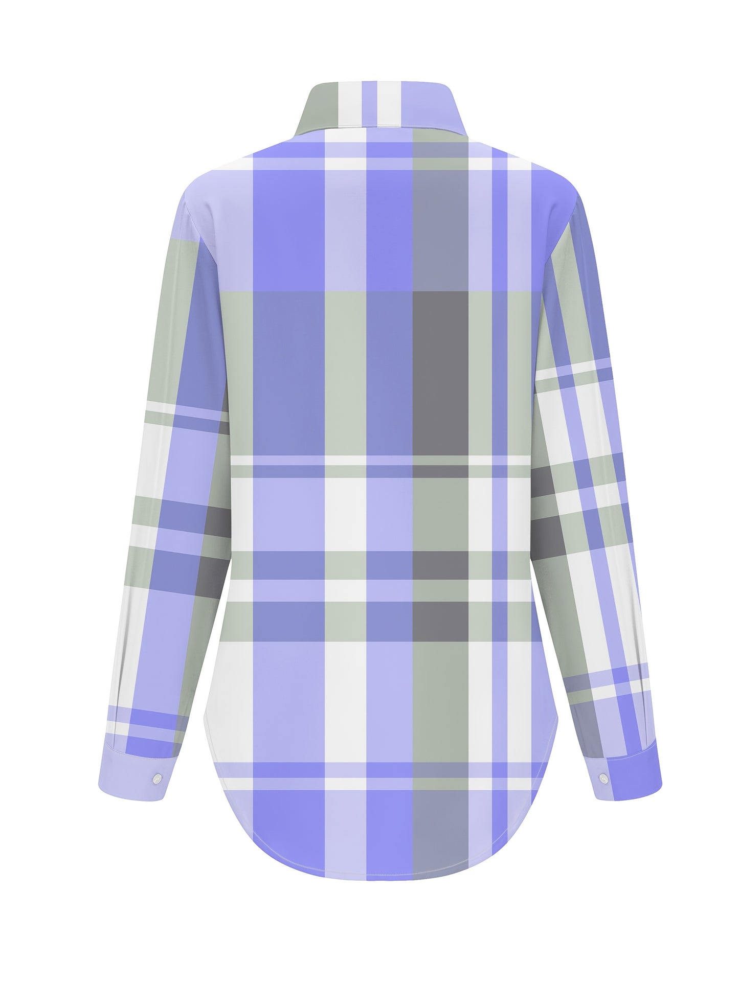 Women's Stylish Purple & White Plaid Long Sleeve Button-Up Shirt - Casual Polyester Blouse with Pointed Collar, Machine Washable, Perfect for Casual Attire