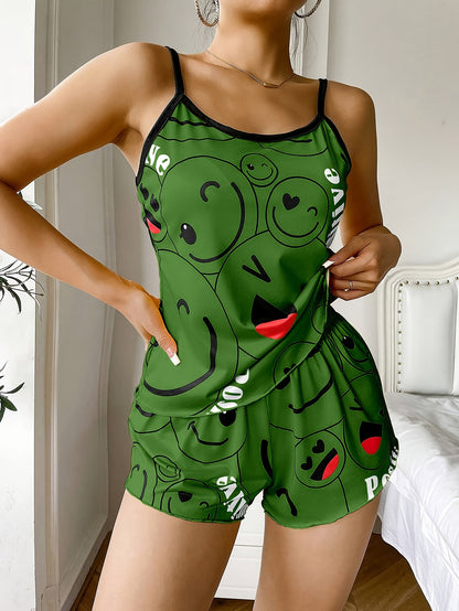 [Cute Pajama Set] Super Cute Printed Pajama Set | A Whimsical Featuring Elastic Waistband Shorts And a Comfortable Loose Top, Perfect for a Delightful And Restful Sleep