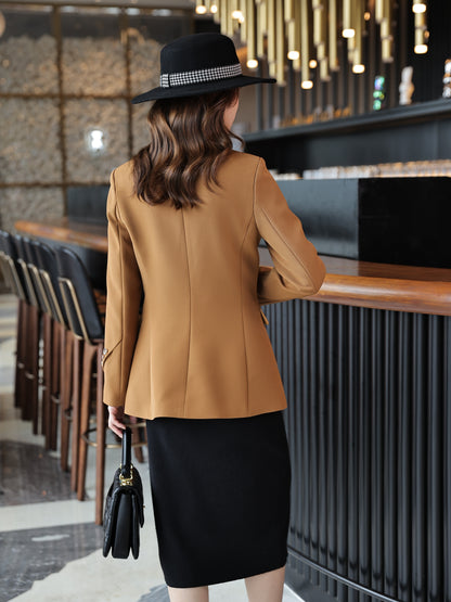 Elegant Black Blazer with Golden Buttons - Stylish Long Sleeve Women'S Blazer for Work & Casual, Autumn & Winter, Casual Workwear | Elegant Blazer | Stylish Button Detail, Blazers for Women