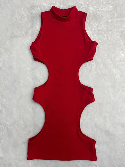 Women'S Sexy High Neck Cut-Out Mini Dress - Black Bodycon with Thigh-High Slit, Strappy Sandals & Clutch, Perfect for Summer Parties & Events, Party Attire | Sexy Bodycon Dress | Highneck Design