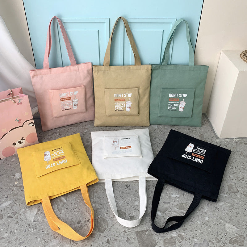 Women's One-Shoulder Korean Letter Messenger Bag Student Trend Portable Large Capacity Canvas Bag Simple Small Fresh Canvas Bag