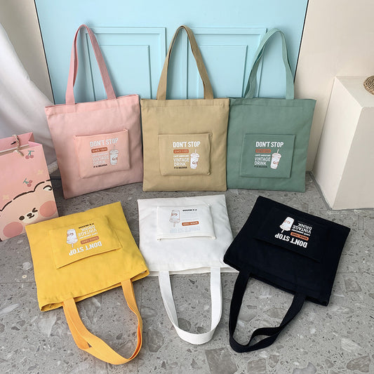 Women's One-Shoulder Korean Letter Messenger Bag Student Trend Portable Large Capacity Canvas Bag Simple Small Fresh Canvas Bag