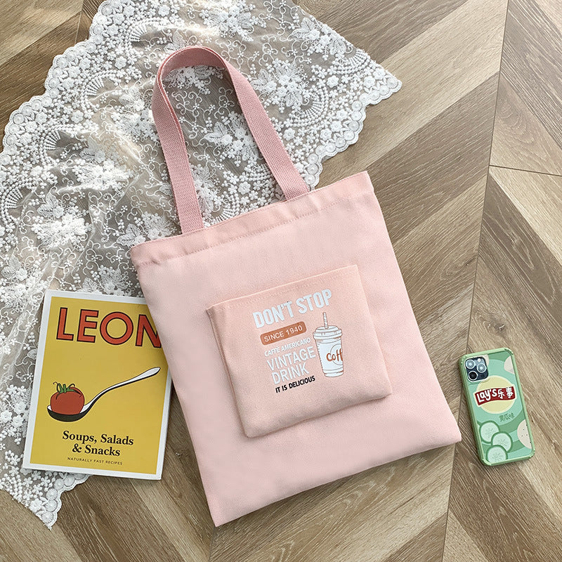 Women's One-Shoulder Korean Letter Messenger Bag Student Trend Portable Large Capacity Canvas Bag Simple Small Fresh Canvas Bag