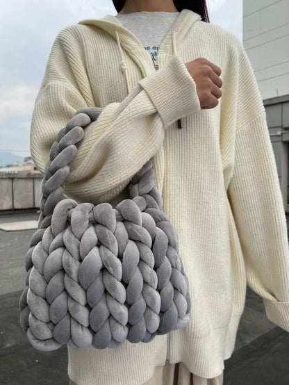 DIY hand woven crystal velvet core spun yarn woven hand-held mailman bag