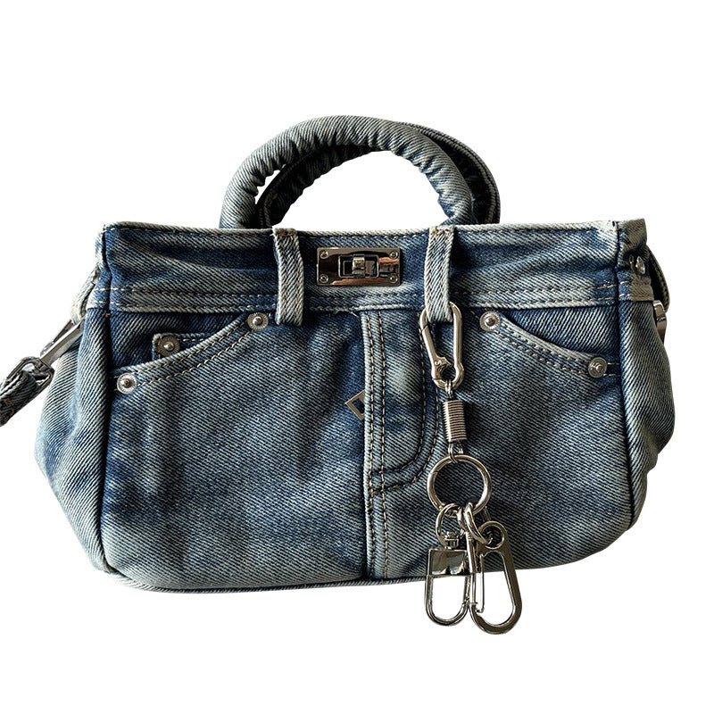 Vintage Denim Pants Platinum Bag Fashion Versatile Handbag Stylish Shoulder Crossbody Bag for Women Trendy Women's Bag