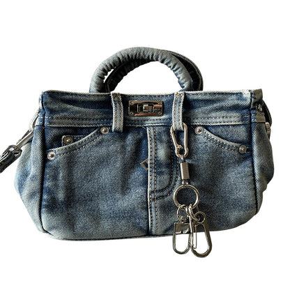Vintage Denim Pants Platinum Bag Fashion Versatile Handbag Stylish Shoulder Crossbody Bag for Women Trendy Women's Bag