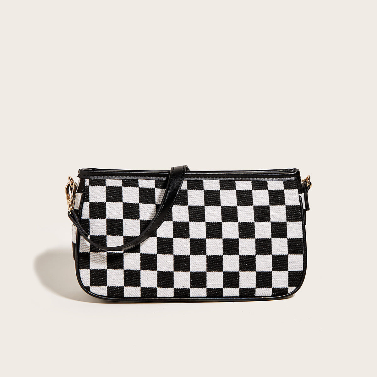 Fashion Personality Commuter All-Match Black And White Contrast Color Checkerboard Underarm Bag Girl Simple Temperament Women's Bag