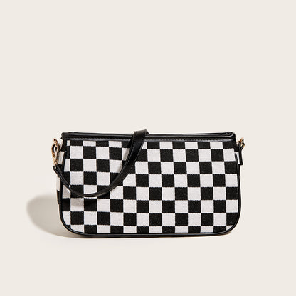 Fashion Personality Commuter All-Match Black And White Contrast Color Checkerboard Underarm Bag Girl Simple Temperament Women's Bag
