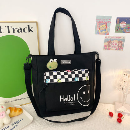 Summer New Composite Cloth Shoulder Bag Students Class Large-Capacity Canvas Bag Korean Version Of The Cartoon Simple Canvas Bag
