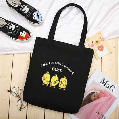 New Korean Version Of Student Canvas Bag Fashion Simple Cartoon Printing Tote Bag Large Capacity Shoulder Bag
