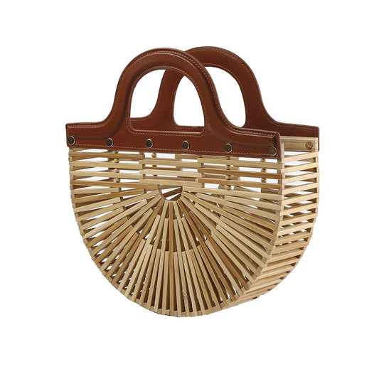 Handheld women's bag, bamboo woven grass woven bag, hollow woven bag, bamboo beach bag, bamboo bag