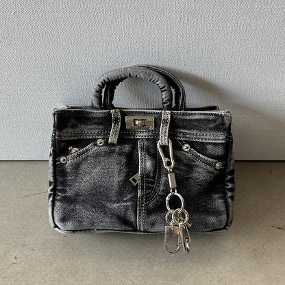 Vintage Denim Pants Platinum Bag Fashion Versatile Handbag Stylish Shoulder Crossbody Bag for Women Trendy Women's Bag