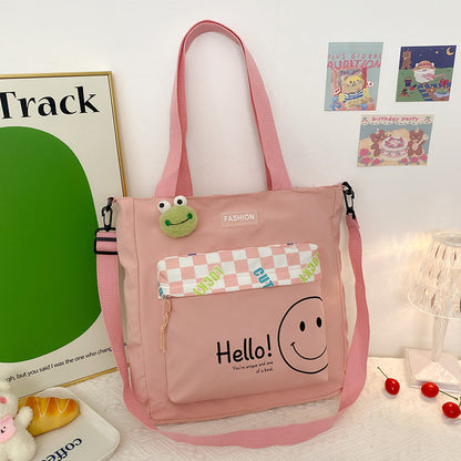 Summer New Composite Cloth Shoulder Bag Students Class Large-Capacity Canvas Bag Korean Version Of The Cartoon Simple Canvas Bag