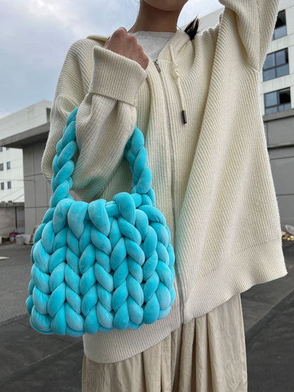 DIY hand woven crystal velvet core spun yarn woven hand-held mailman bag